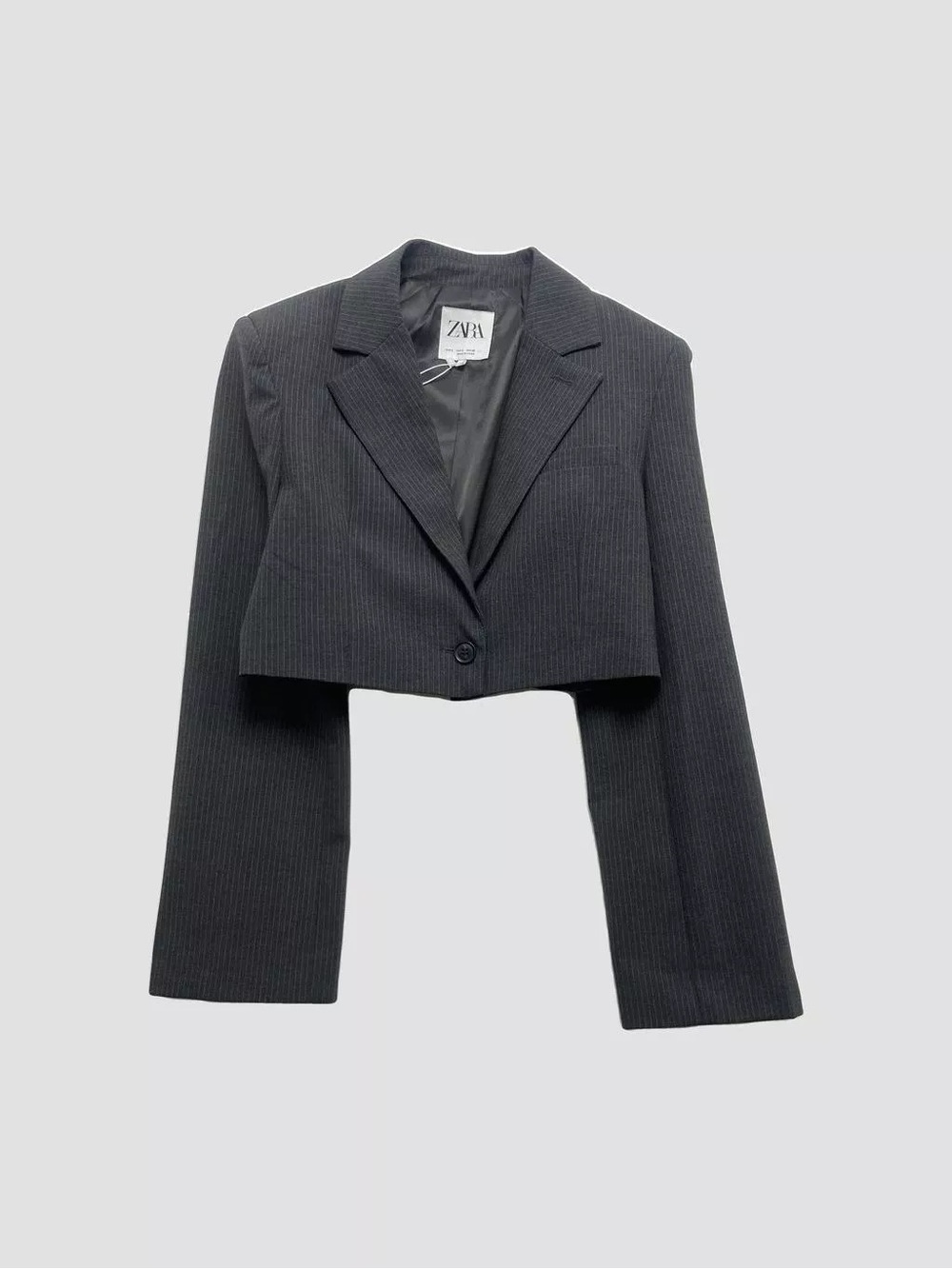 ZARA Cropped Pinstripe Blazer in Gray